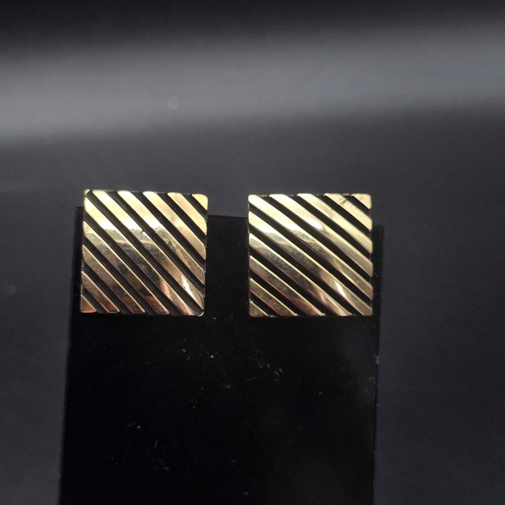 Vintage Gold Tone Square Cufflinks Diagonal Striped